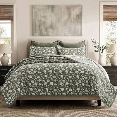 EverGrace 100% Cotton Floral Quilt Set, King Size, Sage Green 108"×96" | Reversible Lightweight Bedspread Coverlet, Vintage Floral Farmhouse Bedding, Traditional Botanical Quilt with 2 Pillow Shams
