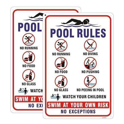 2 Pack Pool Rules Swim At Your Own Risk Sign 12x8 Inch Reflective Aluminum | No diving no running pool safety sign,Rust-free UV Protected Weatherproof Easy mount for residential commercial swimming pool