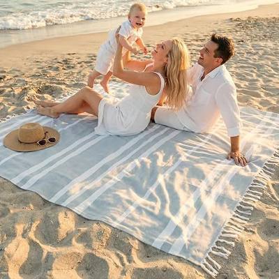 Beautiful Extra Large Beach Blanket with Tassels - Soft Oversized Turkish-Style Beach Towel for Relaxing Beach Days with the Whole Family - Lightweight Quick-Dry Picnic Blanket & Mat for Adults