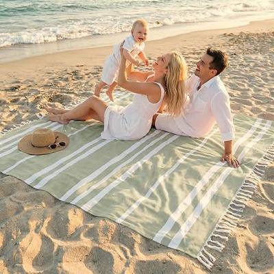 Beautiful Extra Large Beach Blanket with Tassels - Soft Oversized Turkish-Style Beach Towel for Relaxing Beach Days with the Whole Family - Lightweight Quick-Dry Picnic Blanket & Mat for Adults