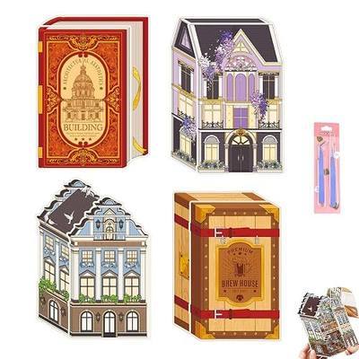 3D Sticker Scene for Adults DIY 3D Room Miniature Scene Stickers Kit | 4 Sets Aesthetic House Themed Sticker Scene, Fun Sticker Therapy for Stress Relief