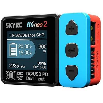 SKYRC B6 Neo2: Balance Lipo Battery Charger for 1S-6S Lipo/Li-Ion/LiHV, 1-15S NiMH/NiCd - DC 300W, PD 80W, Smart Battery Charger, Discharger and Storage (Blue-Red)