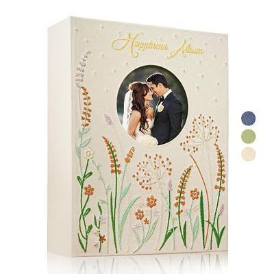 Wedding Elegant Embroidery Photo Album with Window Matting Pages– Holds 200+ 4x6 Pictures– Luxury Wedding Guest Book, Baby Memory Album, Family Travel Scrapbook Gift (Yellow, 200 Pockets)