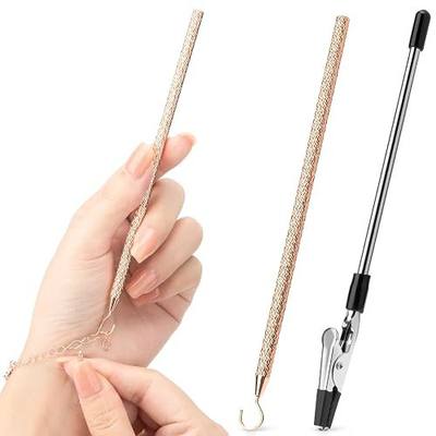 2 Pcs Bracelet Helper Tool, Portable Bracelet Helper with Rubber Tip Clip and 1mm Round Hook for Necklaces, Watches and Independent Jewelry Wear