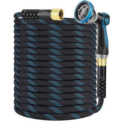 Non-Expanding Garden Hose 100 ft, Kink Free Flexible Water Hose with 10-Pattern Spray Nozzle, Lightweight Hose Pipe, Leak Proof, 3/4" Swivel Connectors, Super Fabric, Portable Storage Strap