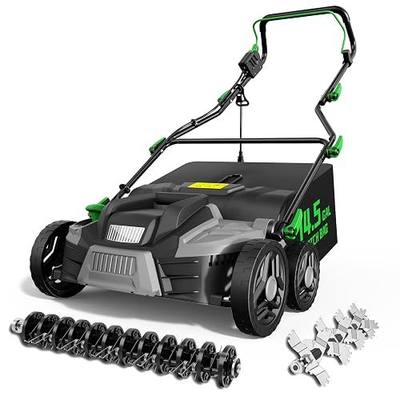 TIECTOWN 2026 Upgrade 16-Inch 15.5 Amp 2-in-1 Electric Dethatcher and Scarifier with 14.5-Gallon Collection Bag, Lawn Dethatcher with 5-Position Depth Adjustment, Keeps Lawn Healthy - Green