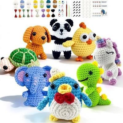 Cosminy 8Pcs Crochet Kit for Beginners, DIY Craft for Adults and Kids, Great Gift for Crochet Lovers, Crocheting Animal Kits with Step by Step Videos,Yarn,Crochet Hook,Birthday Holiday Gift