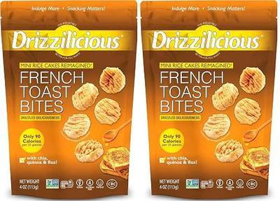 Drizzilicious Mini Rice Cakes French Toast - Rice Crisps, Healthy Snack for Adults and Kids, Flavored Rice Cakes, Vegan, Gluten Free, Allergen Free, Only 90 Calories Per Serving - 4 oz (Pack of 2)