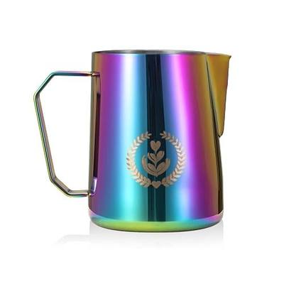 Milk Frothing Pitcher - 15.4oz/450ml Barista Milk Frother Cup, Precise Spout for Latte Art, 304 Stainless Steel Milk Steamer Pitcher with Ergonomic Handle, Colorful