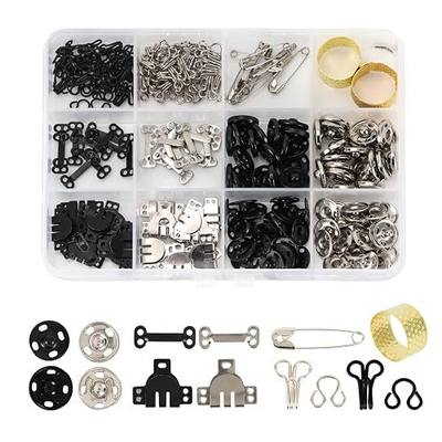 Hook and Eye Sewing Kit, 112 Pairs Assorted Sizes Black and Silver Metal Hook and Eye Closures for Clothing, Bra, Skirt, Dress, Pants, Hooks and Eyes for Sewing Repair with Organizer