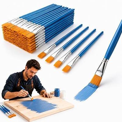 50 Pack 1 Inch Paint Brushes, Acrylic Paint Brushes Bulk, Large Flat Bristle Brush Set for Arts & Crafts, Watercolor, Tempera, Glue, Classroom Projects, Touch-Up, Washable & Reusable