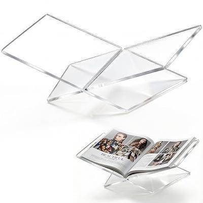 Acrylic Desktop Book Stand, Clear Angled Book Holder Display for Cookbooks, Magazines & Art Books, 12×7×5 in Slim Transparent Reading Stand for Desk & Coffee Table