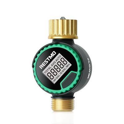 RESTMO 360° Rotatable Water Flow Meter, Brass Inlet & Outlet Water Meter | Measure Gallon/Liter Consumption and Flow Rate for Garden Hose Watering, RV Water Tank Filling and Lawn Sprinkler
