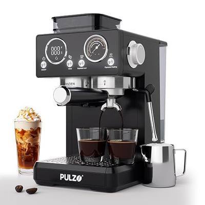 PULZO Espresso Machine with Grinder, 20 Bar All-in-One Coffee Maker | with Milk Steam Wand/Frother,Professional Coffee Maker, Expresso Machines for Home, Perfect for Cappuccino & Latte
