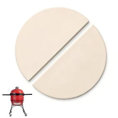 19.8" Half-Moon Heat Deflector Plates for Kamado Joe Big Joe I, II, III, Big Green Egg XL Accessories, Ceramic Smoking Stone Indirect Cooking Grill Replacement Parts for Kamado 2-Pack