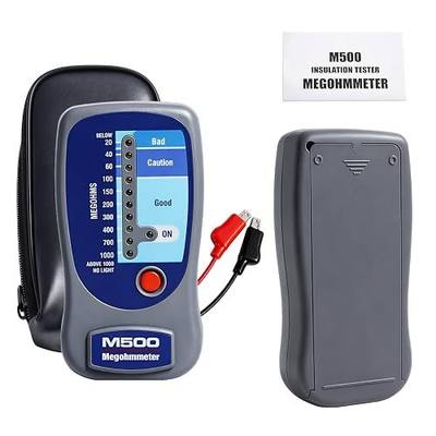 M500 Megohmmeter Portable Insulation Tester, with Soft Tool Kit | 500V, 20-1000 Megohms Range, for Compressors, HVAC & Electrical Equipment, High Precision Detection, Three-color Zone Display