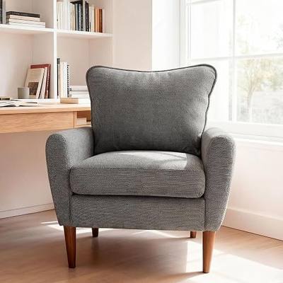 OLIXIS Comfy Accent Chair for Living Room Bedroom and Waiting Room, Upholstered Mid-Century Reading Chair with Pillow and Solid Wood Legs, Wide Singe Modern Lounge Sofa, Gray
