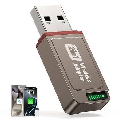 2026 Wireless CarPlay Adapter Support Apple CarPlay & Android Auto, 2-in-1 USB A & USB C Mini Bluetooth Dongle Convert Wired to Wireless Compatible with iPhone & Android