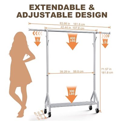 TigerParty Heavy Duty Clothes Rack for Hanging Clothes, Rolling Garment Rack, Adjustable Free Standing Organizer with Wheels, Space-Saving Design for Bedroom Laundry Living Room (Silver)