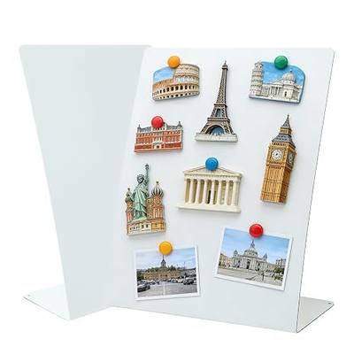2 Pack Desk Magnetic Bulletin Board Metal Tabletop Memo Souvenir/Photos Display Board Magnet Display Stand for Home School Kitchen Office (2, White, L)