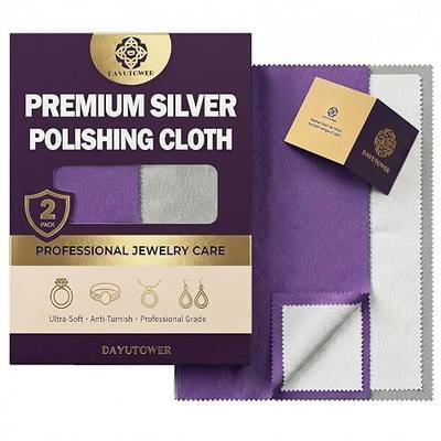 2 Pack Silver Polishing Cloth for Jewelry Cleaning Silver Gold Platinum Jewelry Anti Tarnish Soft Microfiber Scratch Free Cleaner Cloth - Purple & Gray 10 x 12 Inches