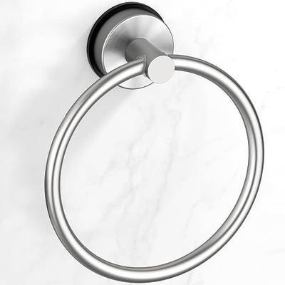 BKV Suction Cup Towel Ring,Hand Towel Holder for Bathroom,Stainless Steel Heavy Duty Round Towel Hanger for Bath,Kitchen-Brushed Nickel Silver