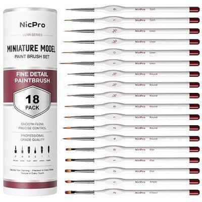 Nicpro 18 PCS Miniature Paint Brushes, Micro Model Detail Paint Brush Set | Fine Detailing for Acrylic Watercolors Oil, Paint by Number, Models, Miniatures, Craft, Figurine - with Container
