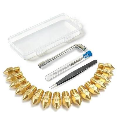 3D Printer Nozzle Kit, 16PCS MK8 Brass Nozzles 0.2/0.4/0.6/0.8/1.0mm with Wrench, Tweezers, Cleaning Needles & Storage Box, Compatible with Ender 3/Pro, CR-10 Series