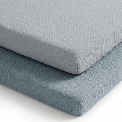 Comfy Cubs Muslin Cotton Bassinet Sheets 2 Pack, Pacific Blue and Heather – Soft, Breathable, 100% Muslin Bassinet Sheet, Gentle for Baby’s Sensitive Skin - Universal Fit, Beautiful Gift-Ready