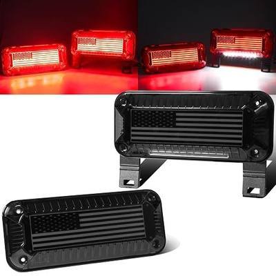 Striking Flag Rectangular LED RV CamperLights, 57LEDs Stop Turn Tail Lights w/White License Plate Light, Surface Mount Sealed Waterproof, DC 12V(Smoked Lens_Red LED)