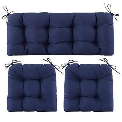 Wicker Chair Cushions of 3 Pieces, Waterproof Cushions for Patio Furniture, Tufted Wicker Outdoor Furniture Cushions, 1 Patio Loveseat Cushion and 2 U-Shaped Cushions, 44"x19"x5", Navy Blue