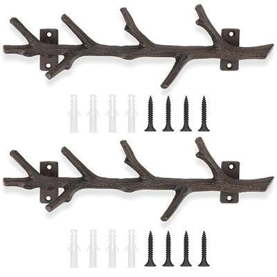 12" Cast Iron Tree Branch Vertical Coat Hat Rack Wall Mount Heavy Duty Decorative Coat Hook Rustic Hanger for Coats Bags Hats Key Entryway Bedroom Hallway Bathroom Storage (Rust Color,2 Pcs)