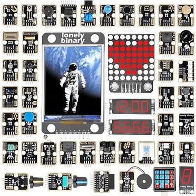 Lonely Binary TinkerBlock 46-in-1 Sensor Kit STEM for Arduino ESP32 Pico | TFT LCD, 8x8 LED matrix, 7-seg clock, joystick, encoder, IR, EEPROM + 39 more; no solder, labeled; tutorials; I2C/SPI/PWM