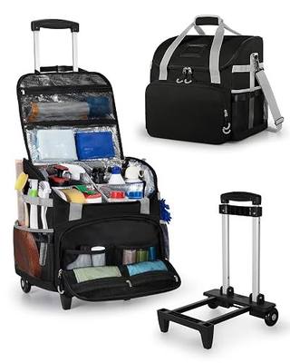 Marscamd Large Rolling Cleaning Caddy Bag with Detachable Trolley, Cleaning Supplies Organizer with Wheels for Housekeepers, Black