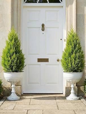 Sziqiqi Tall Metal Urn Planters, White Large Flower Pots for Outdoor Plants | 22in Set of 2 Classic Decorative Pot with Drainage Holes, Large Vintage Round Vase for Indoor, Garden, Front Porch, Patio