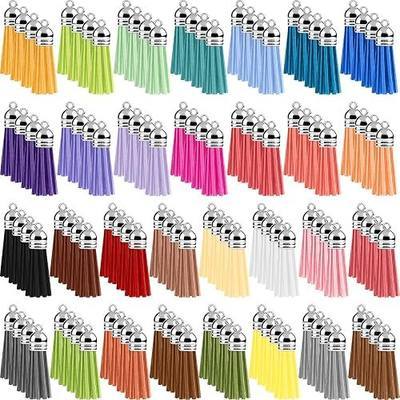NEBURORA 120 Pcs Multicolor Keychains Tassel 38mm Silver White Hat Leather Tassels for Jewelry Keychain Making Craft Supplies