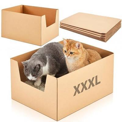 Lounsweer 2 Pack XXL Disposable Litter Boxes for Large Cats 19 x 15 x 11.75 in High Sided Leakproof Cardboard Disposable Litter Box Self-Adhesive Recyclable Travel Moving Temporary Cat Waste Tray