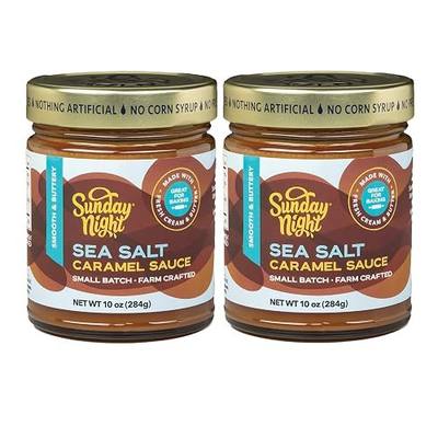 Sunday Night Foods Sea Salt Caramel Sauce: Gourmet Caramel Sauce, Farm-Crafted, Gluten-Free, No Artificial Ingredients, Smooth and Buttery, Perfect for Desserts and Drinks, Luxury Gift Idea two 10 oz Jars (2-Pack)