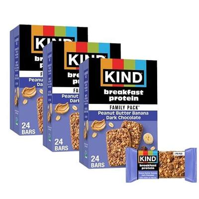 KIND Breakfast Protein Bars, Peanut Butter Banana Dark Chocolate, 36 ct | Perfect for busy mornings: a gluten-free healthy snack with whole grain oats for on-the-go energy. Includes 36, 2-bar packs.