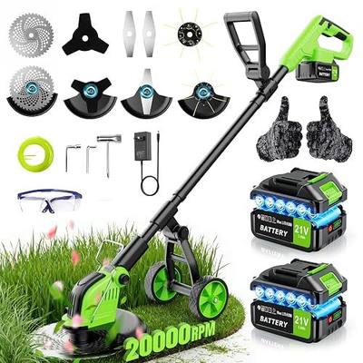 800W Brushless Cordless Weed Wacker with Wheels, Up to 20,000 RPM, 12" 4-in-1 String Trimmer, Weed Eater, Lawn Edger, Mini Mower & Brush Cutter, Foldable, 2×21V 4.0Ah Batteries, Up to 120 Min Runtime | 20,000 RPM Weed Wacker, Lawn Edger, Mini Mower and Brush Cutter with Dual 21V 4.0Ah Batteries, up