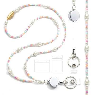 Beaded Breakaway Lanyard for ID Badges - Retractable Teacher Lanyard, Cute Women Keychain for Keys & Card Holder