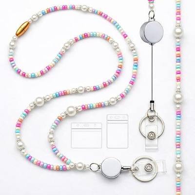 Beaded Breakaway Lanyard for ID Badges - Retractable Teacher Lanyard, Cute Women Keychain for Keys & Card Holder