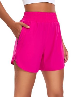 KPSUN Women's Athletic Running Shorts 5" High Waisted Summer Workout Gym Shorts with Zipper Pockets Lightweight Quick Dry