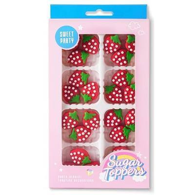 Strawberry Icing Decoration 24 Count Edible Royal Icing Decorations Spring Sprinkles DIY Candy Dessert for Baking Cookie Cake Cupcake Topper Easter Birthday Party Decoration Supplies
