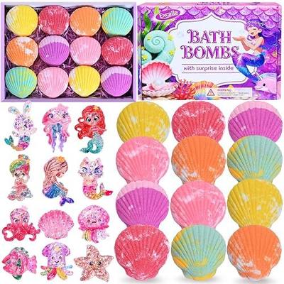 Bath Bombs for Kids with Surprise Toys Inside, 12 Pcs Kids Bath Bombs Gifts for Birthday Christmas Easter Party Favor, Handmade Shell Bubble Bath Kit with Mermaid Toys for 4 5 6 7 8 Year Old Girls