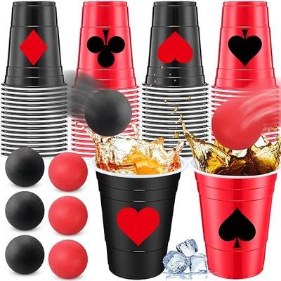 Foilswirl 32 Pcs Party Game Supplies 16oz Red Black Plastic Cups with 8 Balls, Cups Set for Toss Games Supplies Birthday Game Night Decoration