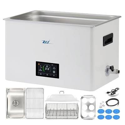 ZKI 20L Thermostatic Water Bath, 1400W, ±0.1°C Accuracy, Single/Dual-Point Calibration+0.1°C Res, All-in-One Uniform Heating, Digital Touchscreen, 9-Piece Kit for Lab, Clinical, Industrial Use (110V)