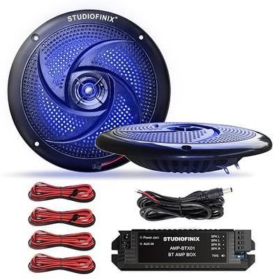 STUDIOFINIX 6.5" 240W Bluetooth Waterproof Marine Speakers - 2 Way Weather Resistant Boat Audio with LED Lights, and Low Profile Slim Style Suitable for Boat, RV, ATV, UTV, Golf Cart (1 Pair, Black)
