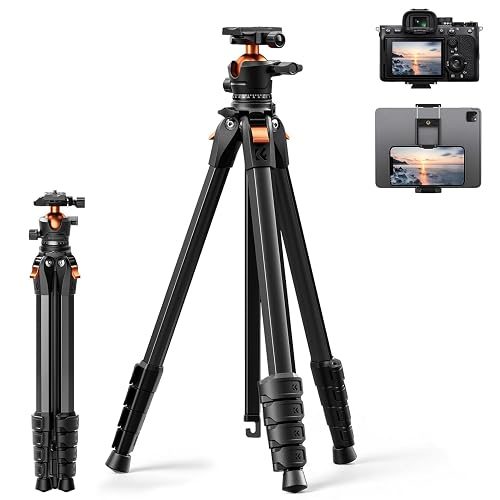 K&F CONCEPT 63" Aluminum Travel Tripod for Camera/Phone | 2.6lb Compact w/ Arca Ball Head, 22lb Max Load Heavy Duty for DSLR/Mirrorless/iPhone Video, A305A1+BH-40