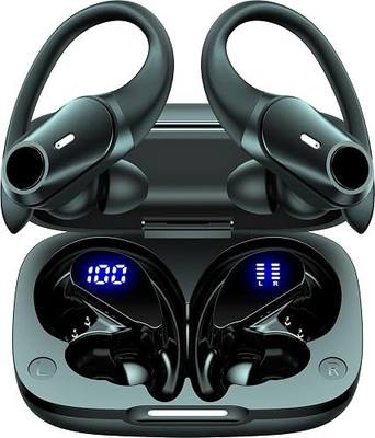 Active Noise Cancelling Ear Buds Wireless Earbuds 80H Playtime Bluetooth Headphones with LED Display Case, Hi-Res Audio Clear Calls Earphones with Over Ear Hooks for Running Gym Workout Travel Black
